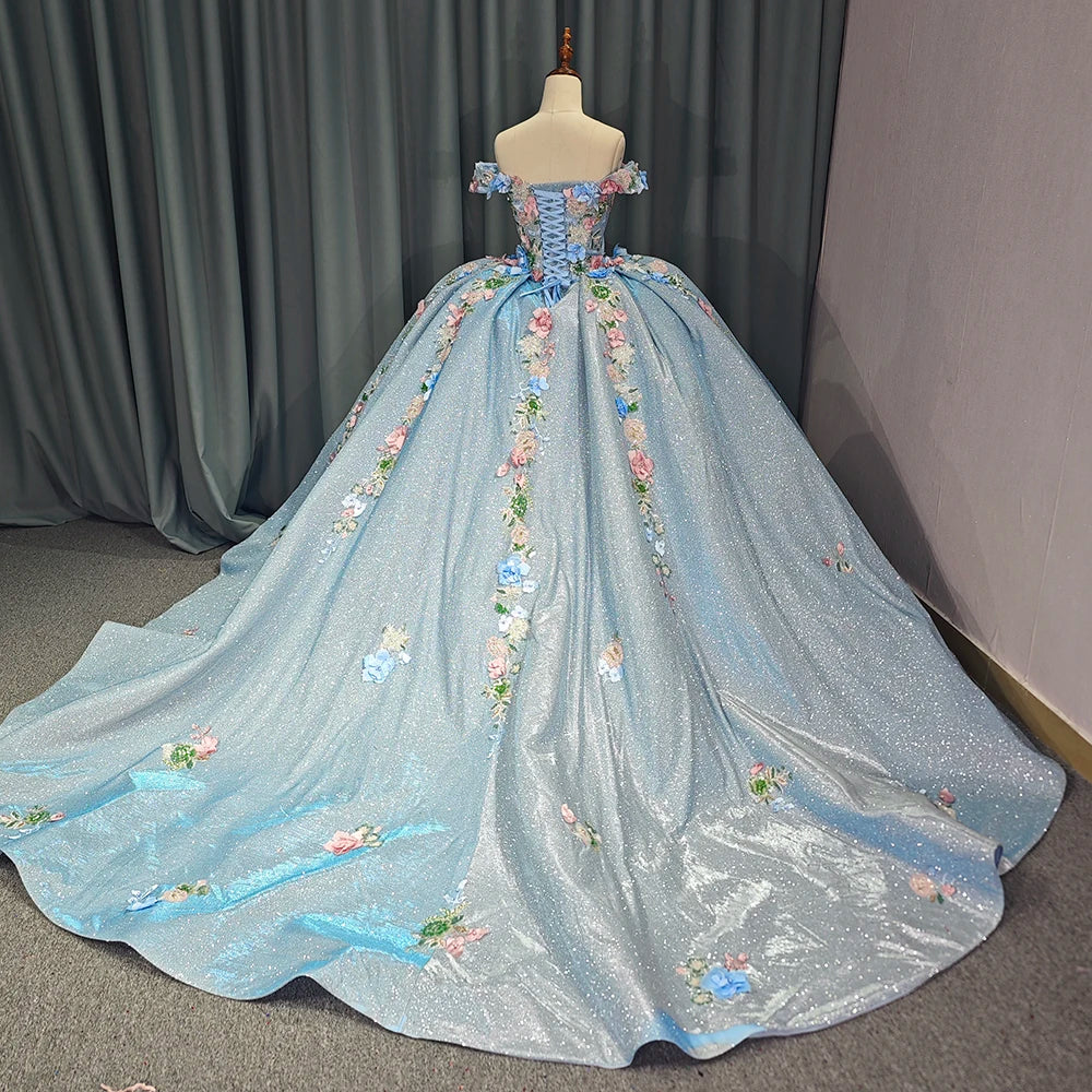 Robe de Quinceanera bleu ciel chérie pour 16 ans, robe de fête princesse avec appliques en dentelle et perles, robe de fête d'anniversaire, robes de 15 ans 6767