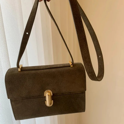 Petit sac carré en cuir de vachette français simple avec poignée en daim de qualité supérieure