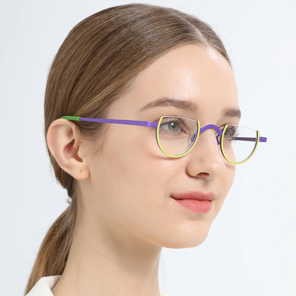 FONEX Pure Titanium Eyeglasses Frame Women 2023 New Men Colorful 3/4 Round Glasses Eyewear F85785