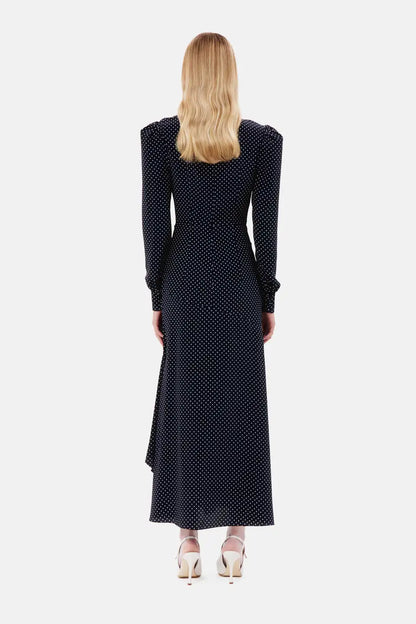 Alessandra RICH 2024 New Black Dot Dress Long Banquet Dresses High end Customized Edition