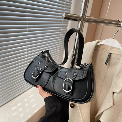 Bolso de hombro de cuero de moda para mujer 2023 Bolsos y carteras para debajo del brazo con diseño de bolsillo pequeño y sencillo para mujer