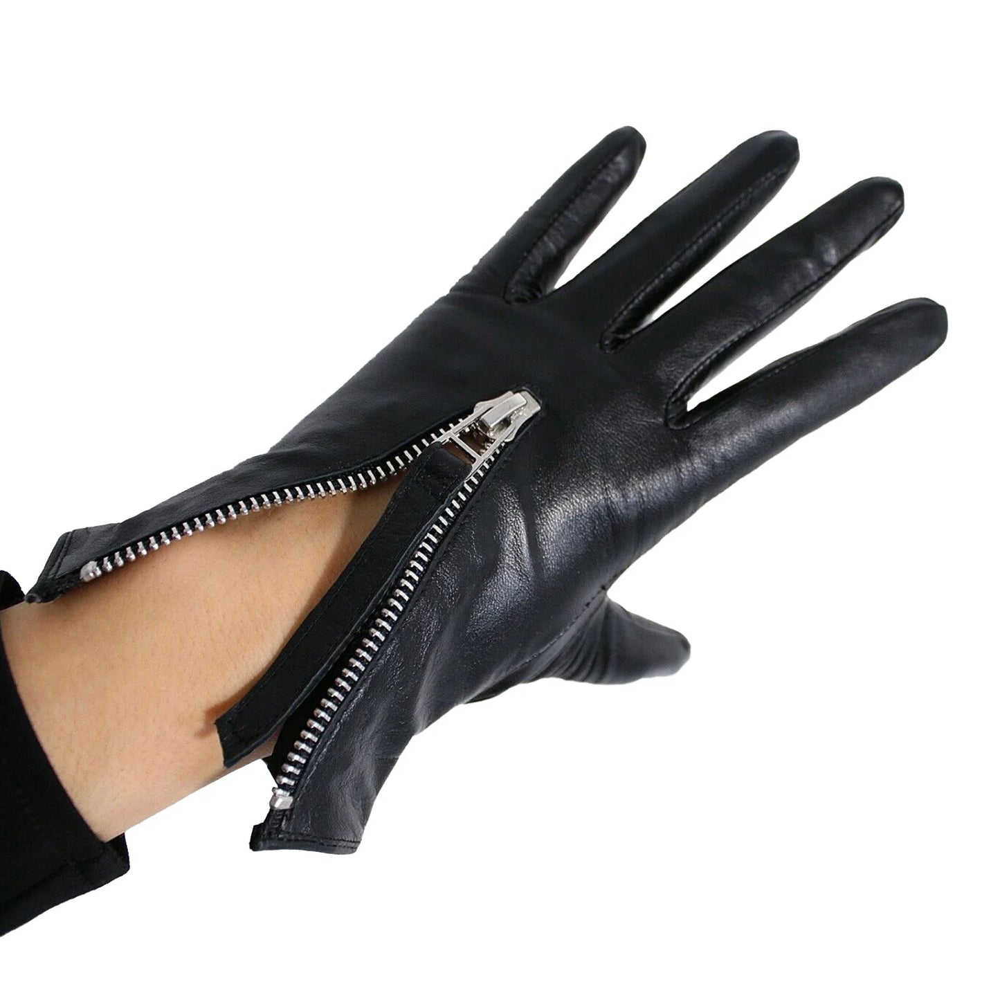 Gants à pompon noirs DooWay pour femmes, poignet court, cuir véritable, TECH, véritable cuir d'agneau, fermeture éclair, soirée, conduite, hiver, chaud