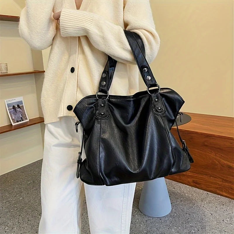 Luxury High Quality Casual Soft Women Tote Shoulder Bags Large Capacity leather Shopper Bag Fashion Black Zipper Travel Handbag