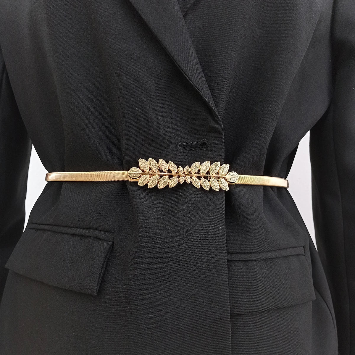 Fashion Elastic Gold Chain Belts For Women High Quaity Luxury Female Waist Silver Metal Corset Belt Stretch Cummerbunds leaf