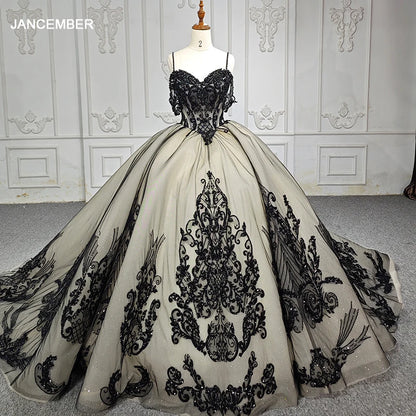 Jancember Lace Ball Gown Quinceanera Dresses Spaghetti Straps Beading Prom Dress Custom Made Women Party Gown vestido de 15 años