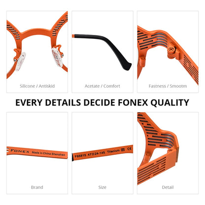 FONEX Titanium Eyeglasses Frame Women Colorful Hollow Out Polygon Glasses 2024 Men Eyewear F85815