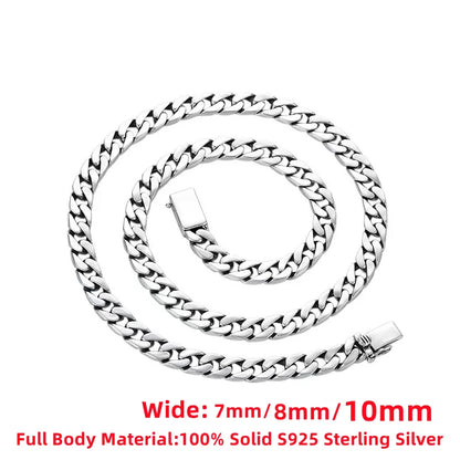 Factory Price 100% S925 Sterling Silver Necklace 7MM 8MM 10MM Punk S925 Silver Jewelry Certified Men Silver Jewelry Gifts