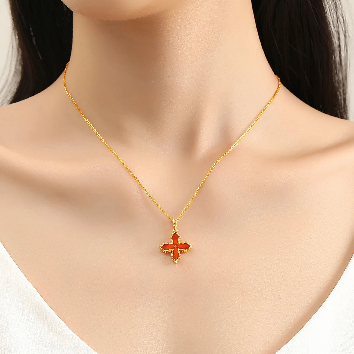 Colgante de cruz de oro 18k 100 % auténtico, collar de ágata roja AU750 con certificado, joyería para mujer, regalo de boda de oro quilates resistente al agua 2024 nuevo