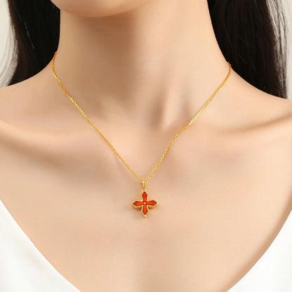 100% Real 18k Gold Cross Pendant AU750 Red Agate Necklace With Certificate Women Jewelry Waterproof K Gold Wedding Gift 2024 New