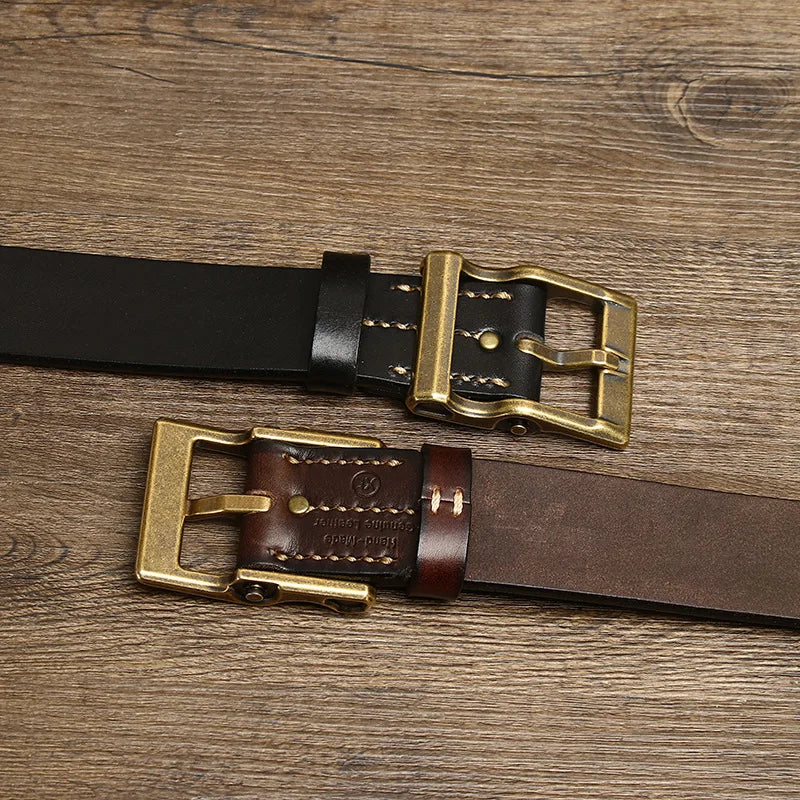 3.8CM Pure Cowhide High Quality Genuine Leather Belts for Men Strap Male Brass Buckle Fancy Vintage Jeans Cowboy Thicken Cintos