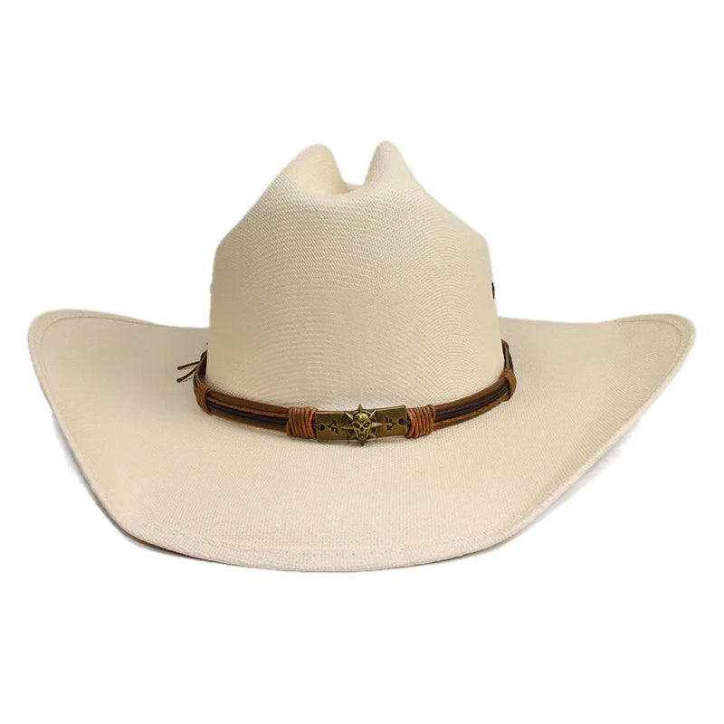 Ceinture en cuir rétro pour hommes et femmes avec tête de mort Yellowstone Beach, chapeau de soleil de cow-boy américain de style cow-girl, à pincer sur le devant, bord large, 57-61 cm