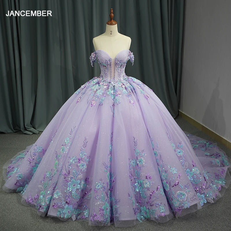 Vestido de fiesta de princesa con escote corazón 2024, vestidos de quinceañera con cuentas y cuentas, vestidos de fiesta de celebridades con flores en 3D, vestidos de 15 años DY6762