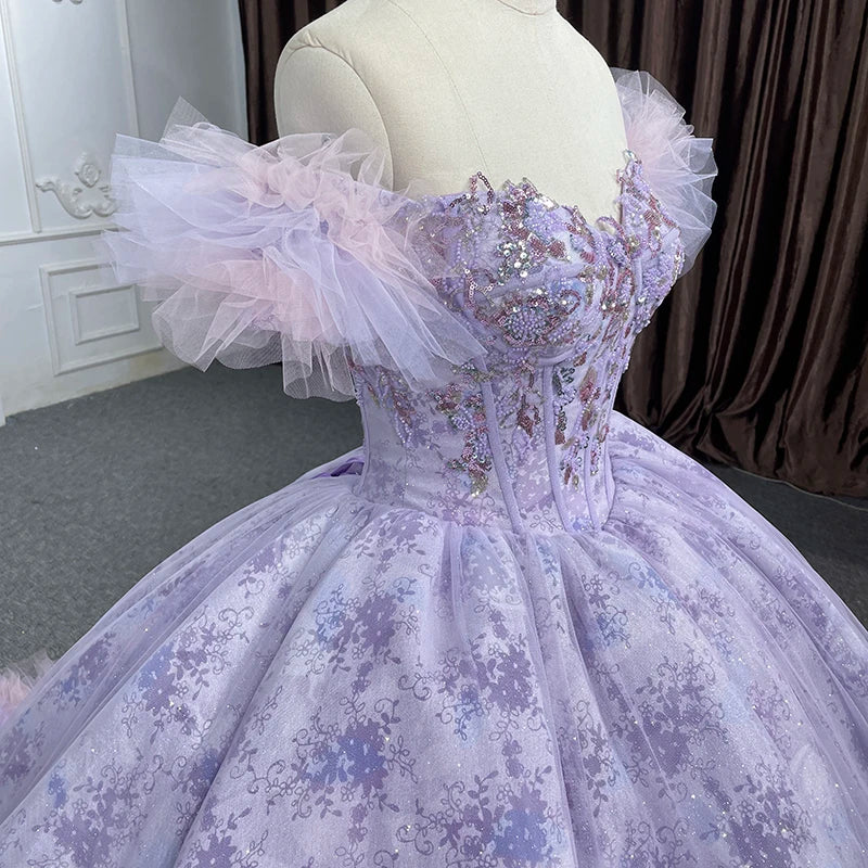 Robes De Quinceañera exquises robe De bal robes De 15 ans violet dentelle paillettes DY6545 robes De soirée Bar Mitzvah