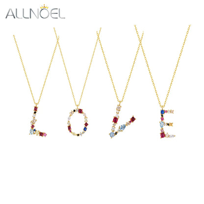 ALLNOEL 26 Alphabet Pendant Necklace Women 925 Sterling Silver Rainbow Colorful Crystal Initial Letter M K W F Gold Fine Jewelry