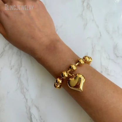 Conjunto de 10 piezas de pulseras apilables de acero inoxidable con cuentas y cadena de bolas de color oro K grueso con forma de corazón y burbujas para mujer