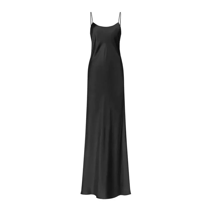 Robe de nuit en soie pure à bretelles longues et fines pour femme, dos nu, pyjama en soie, nuisette, vêtements de nuit