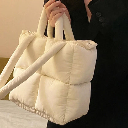 Sac à bandoulière bouffant de créateur pour femme, sac à main matelassé en coton et plumes, rembourré, grande capacité, fourre-tout de shopping d'hiver