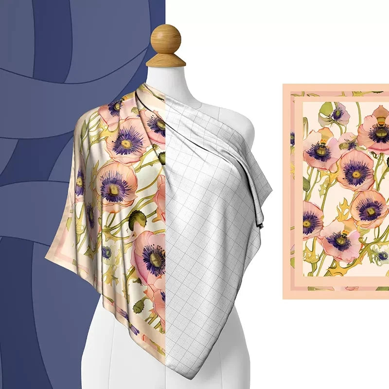 Birdtree, 14MM 100%Mulberry Slik Elegant Kerchief, 88cm Women Flower Print, Gifts Original Design Scarf, Summer Autumn A46272QM