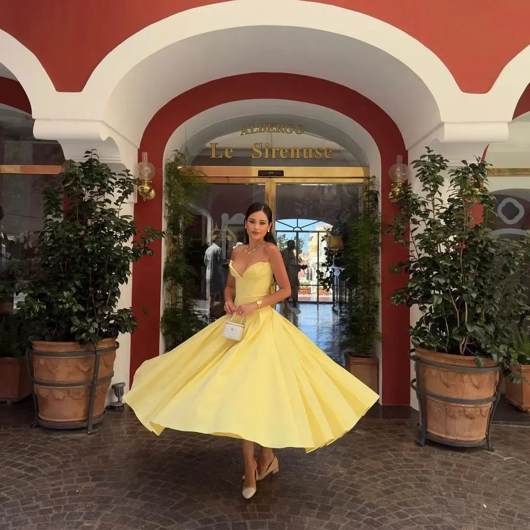 Oligai Vestidos ajustados sin tirantes de verano para mujer, recién llegados en 2024, elegantes vestidos formales para ocasiones especiales, vestidos de fiesta para invitados en amarillo