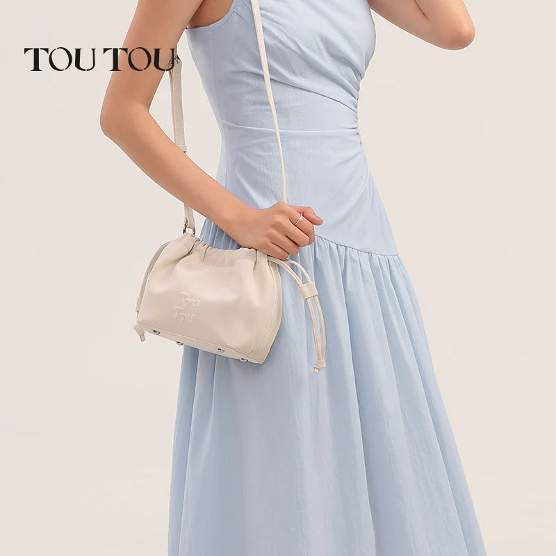 TOUTOU Women Handbag Sweet Food Series Folded Cloud Bag 2024 New Summer Drawstring Single Shoulder Crossbody Burnout Bag