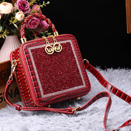 Luxury Fashion Diamonds Women Handbags 2023 Genuine Leather Lady Shoulder Messenger Bag Crocodile Pattern Small Square Box Bags