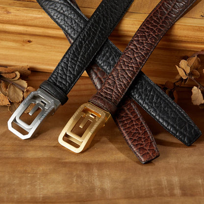 Ceinture en cuir de bœuf sauvage africain fait à la main pour homme, style rétro, en cuir véritable, avec boucle ardillon en acier inoxydable, ceinture vintage en cuir de vache