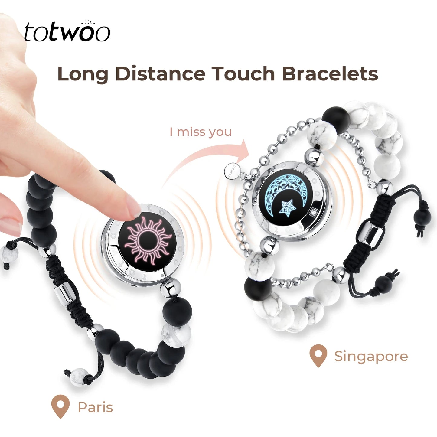 TOTWOO Long Distance Touch Bracelets for Couples, Vibration & Light up for Love Couples Bracelets | Long Distance Relationship