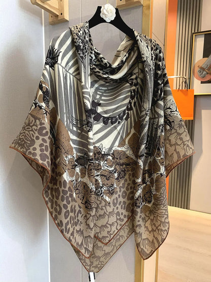 Bufanda de invierno con estampado de leopardo 135, chal grande de lujo de diseñador, pashmina, bufandas cálidas para mujer, estola con estampado animal