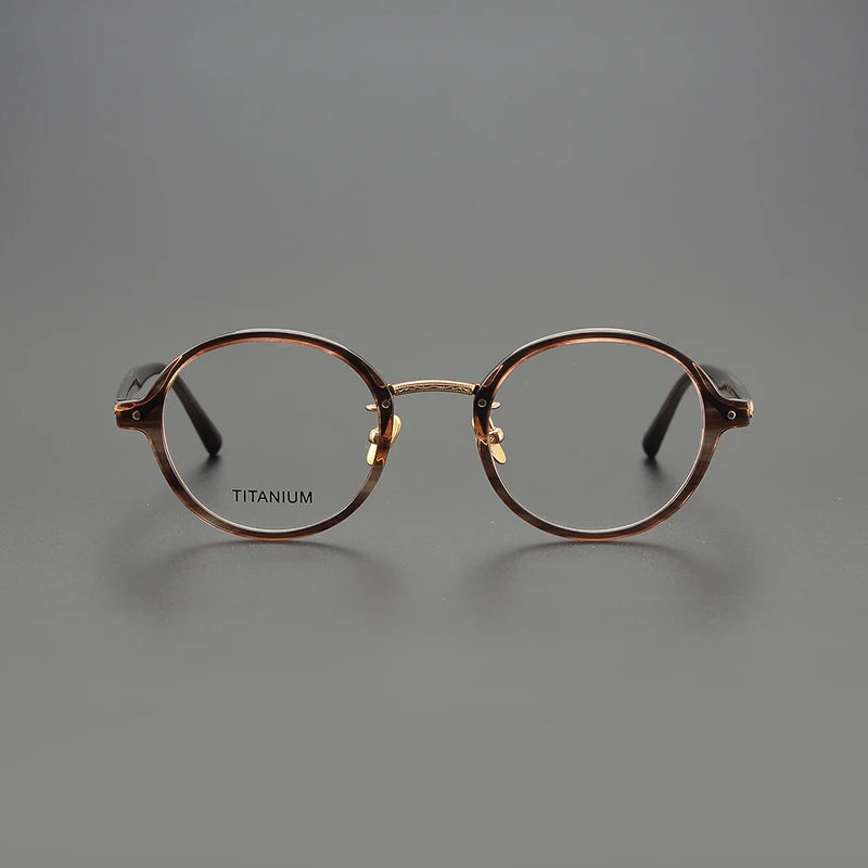 Vintage titanium acetate round glasses frame men and women gold titanium ultralight optical glasses frame myopia prescription gl