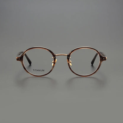 Montura de gafas redondas de acetato de titanio vintage para hombres y mujeres, montura de gafas ópticas ultraligeras de titanio dorado, gafas graduadas para miopía