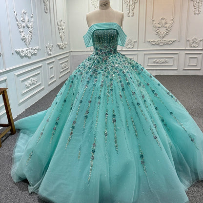 Vestido de noche con lentejuelas brillantes y bordado azul para quinceañera, fiesta de noche, 6696