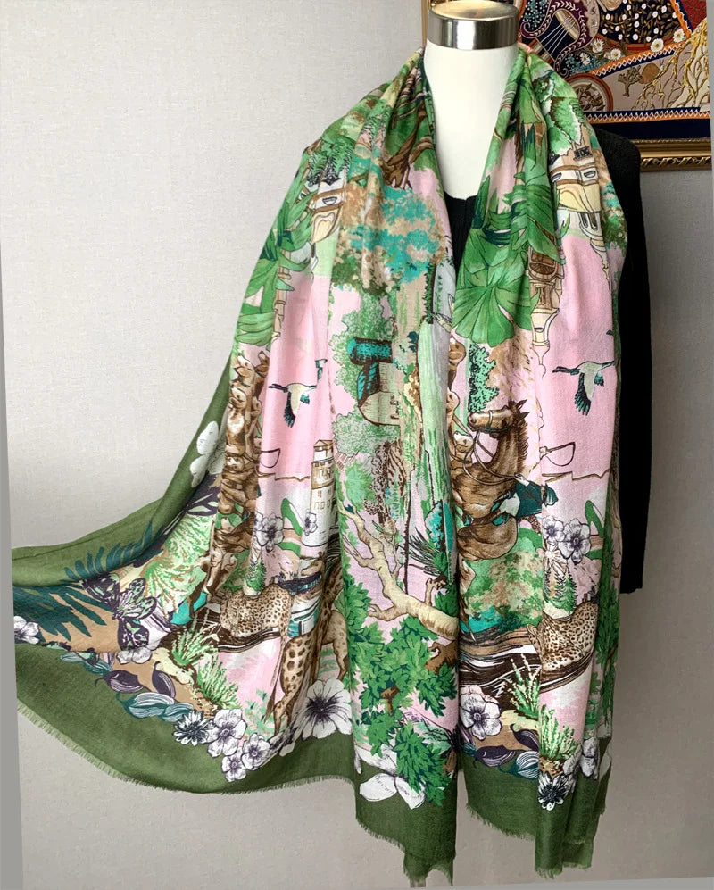 Green Double Faced Cashmere Silk Scarf 140 Silk Wool Scarves Big Shawls Hand Rolled Edge Stole Pashmina Winter Accessories