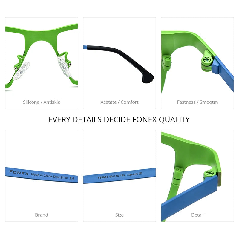 FONEX Titanium Glasses Eyeglasses Men 2024 New Retro Polygon Frame Women Trendy Color Eyewear F85824