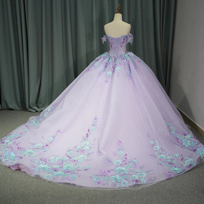 Vestido de fiesta de princesa con escote corazón 2024, vestidos de quinceañera con cuentas y cuentas, vestidos de fiesta de celebridades con flores en 3D, vestidos de 15 años DY6762