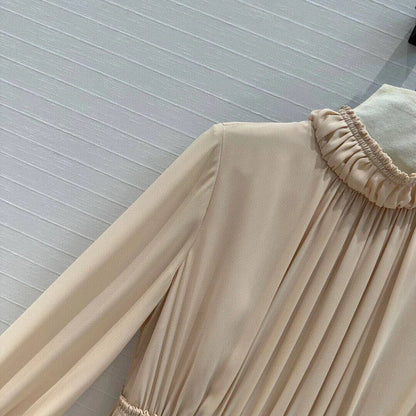 New Fashion Autumn Elegant Lady Dress Women Turtleneck Long Sleeve Folds Solid Color Casual Brief Long Dresses