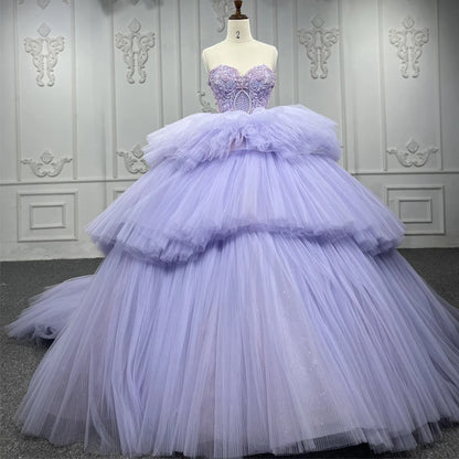 International Quinceanera Dress Crystal Tired Sweetheart Straless Purple Ball Gown Evening Dress DY9906 Robe Soirée Femme Chic