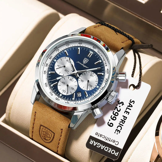 POEDAGAR Top Brand Luxury Man Watch Waterproof Chronograph Luminous Date Wristwatch For Men Quartz Leather Men's Watches Sprots