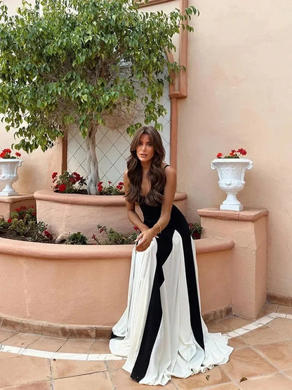 Vestido largo de verano con tirantes finos de Oligai, vestido formal sexy de retazos en blanco y negro, vestidos largos de fiesta para invitados a la boda para mujer