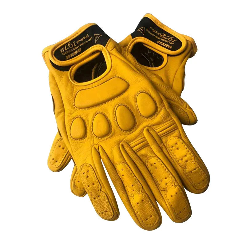 Gants de moto en cuir respirant en peau de mouton rétro Gants de course Gants de motocross pour hommes Gants d'hiver et d'été Gants à doigts complets/demi-doigts