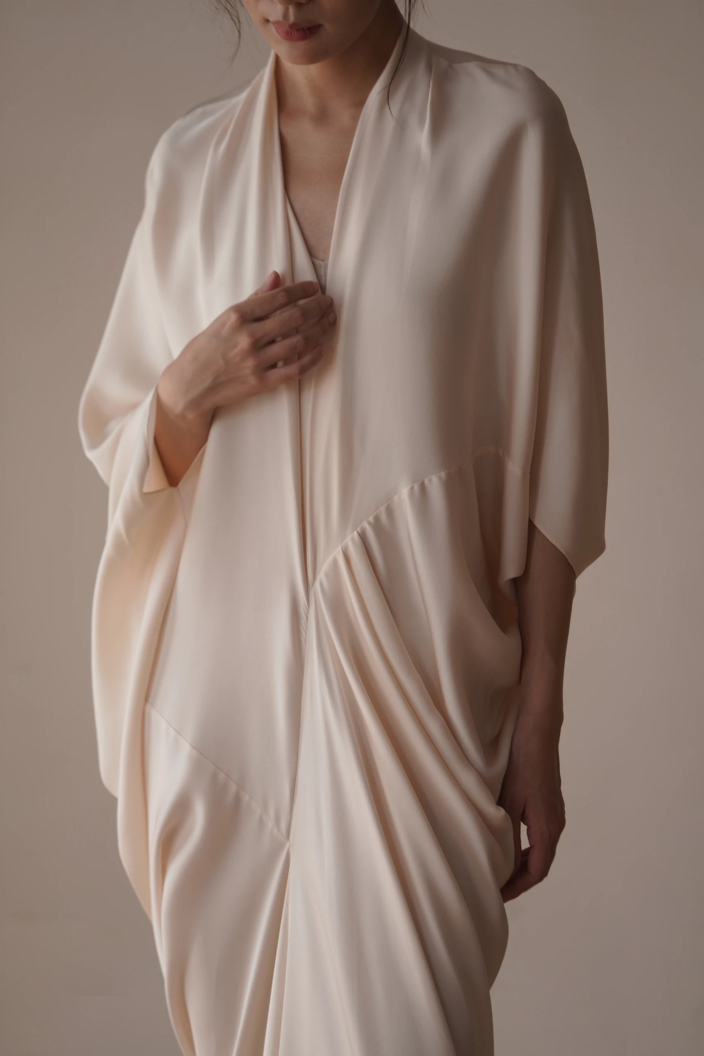 BirdTree, 90% vraie soie robes élégantes, femmes manches longues solide, conception originale robe de soirée une pièce, été automne D48326QC