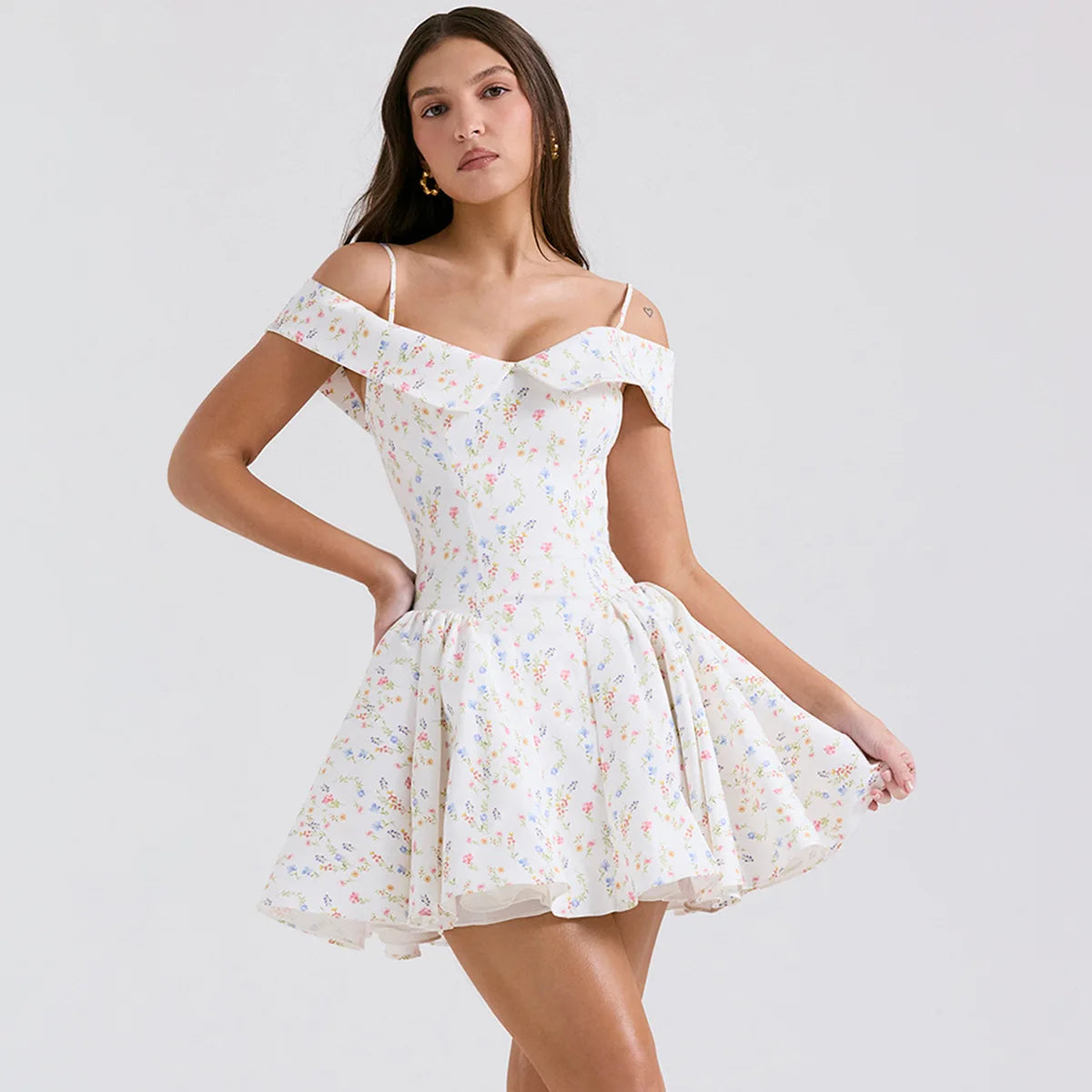 Oligai Verano Nuevos Vestidos Cortos Hombros Descubiertos Vintage Falda Acampanada De Tul Vestidos Sexys De Fiesta De Cumpleaños Ropa De Mujer