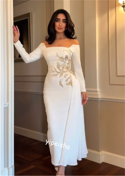 Jiayigong High Quality Sparkle  Satin Beading Party A-line Off-the-shoulder Bespoke Occasion Gown Midi Dresses