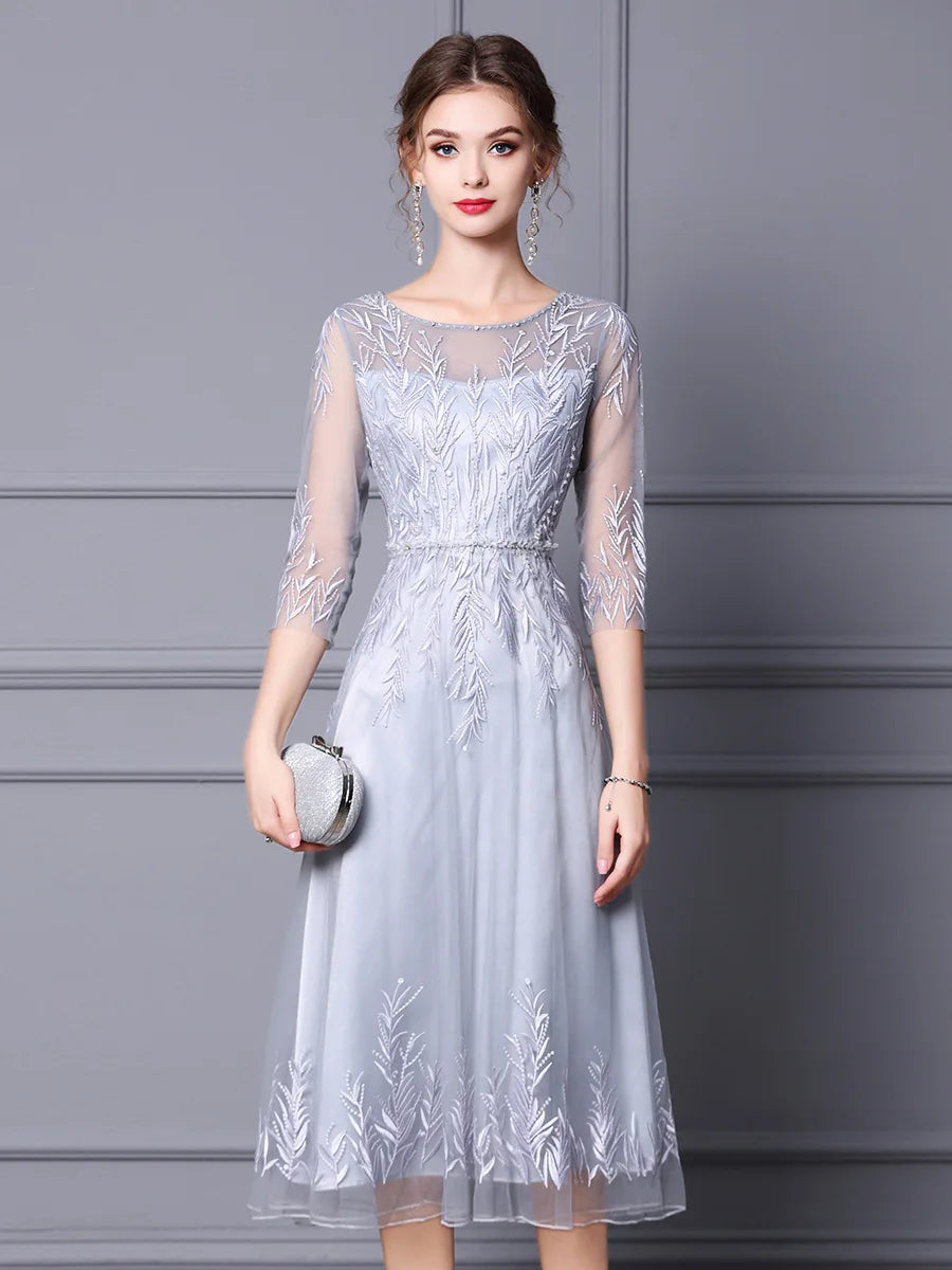 High-grade spring dress 2024 new heavy bead embroidery flower mid-length formal occasion dress skirt