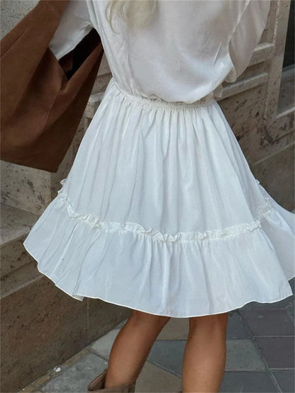 Vestido corto blanco con escote en V y volantes de Tossy, vestido elegante de retazos para mujer de manga larga, vestido de moda con cintura alta y cordones para mujer