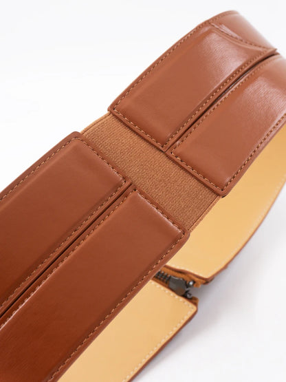 Rococo style waist shaping zipper waist seal cowhide women's retro elastic wide belt genuine leather light brown color