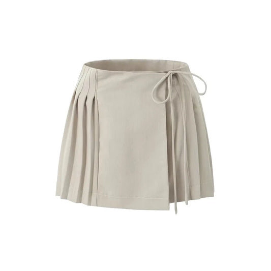 American Vintage High Waist A Line Skirt Women's Summer New Versatile Pleated Belt Lining A-line Mini Short Skirt