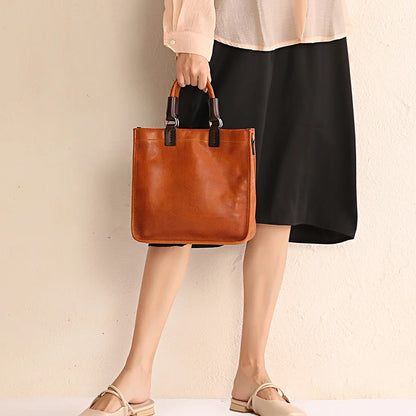 Genuine Leather Women Handbag 2024 New Square Tote Bag Diagonal Bag Female Retro Portable Briefcase Handmade Soft Leather