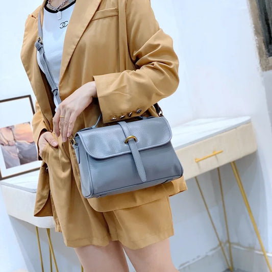 Genuine Leather Women Handbags Female Small Portable Square Crossbody Bag Fashion Simple Soft Cowhide Shoulder Messenger Bags