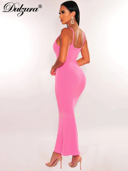 Robe longue Dulzura solide sans manches côtelée pure 2024 sexy streetwear vente en gros livraison directe vêtements pour femmes fête d'anniversaire