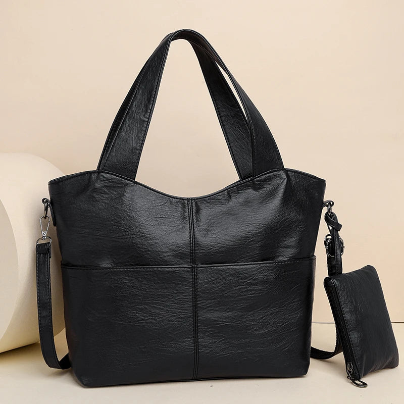 Big Black Shoulder Bags for Women Large Hobo Shopper Sac Solid Color Quality Soft Leather Crossbody Handbag Lady Travel Tote Bag